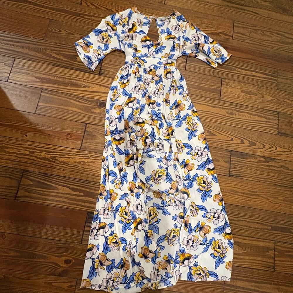 J for Justify Floral Maxi Romper Dress in Blue and Yellow